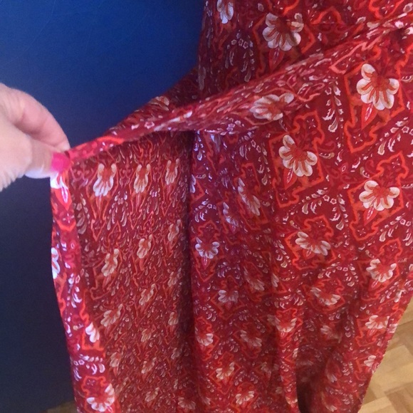 Red patterned boho wrap v neck maxi split dress - Picture 12 of 15